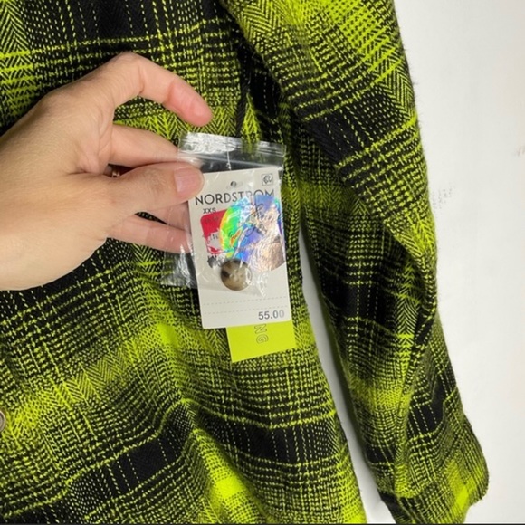 BP + Wild Fang Oversized Highlighter Green Plaid Collared Button Down Flannel - Picture 2 of 8